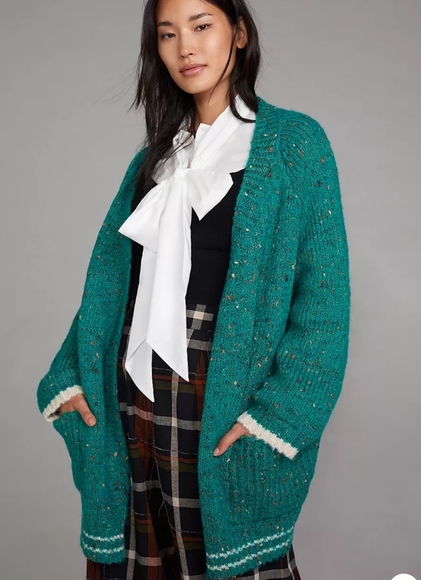 Anthropologie Varsity Striped Cardigan- kelly green - Picture 1 of 12